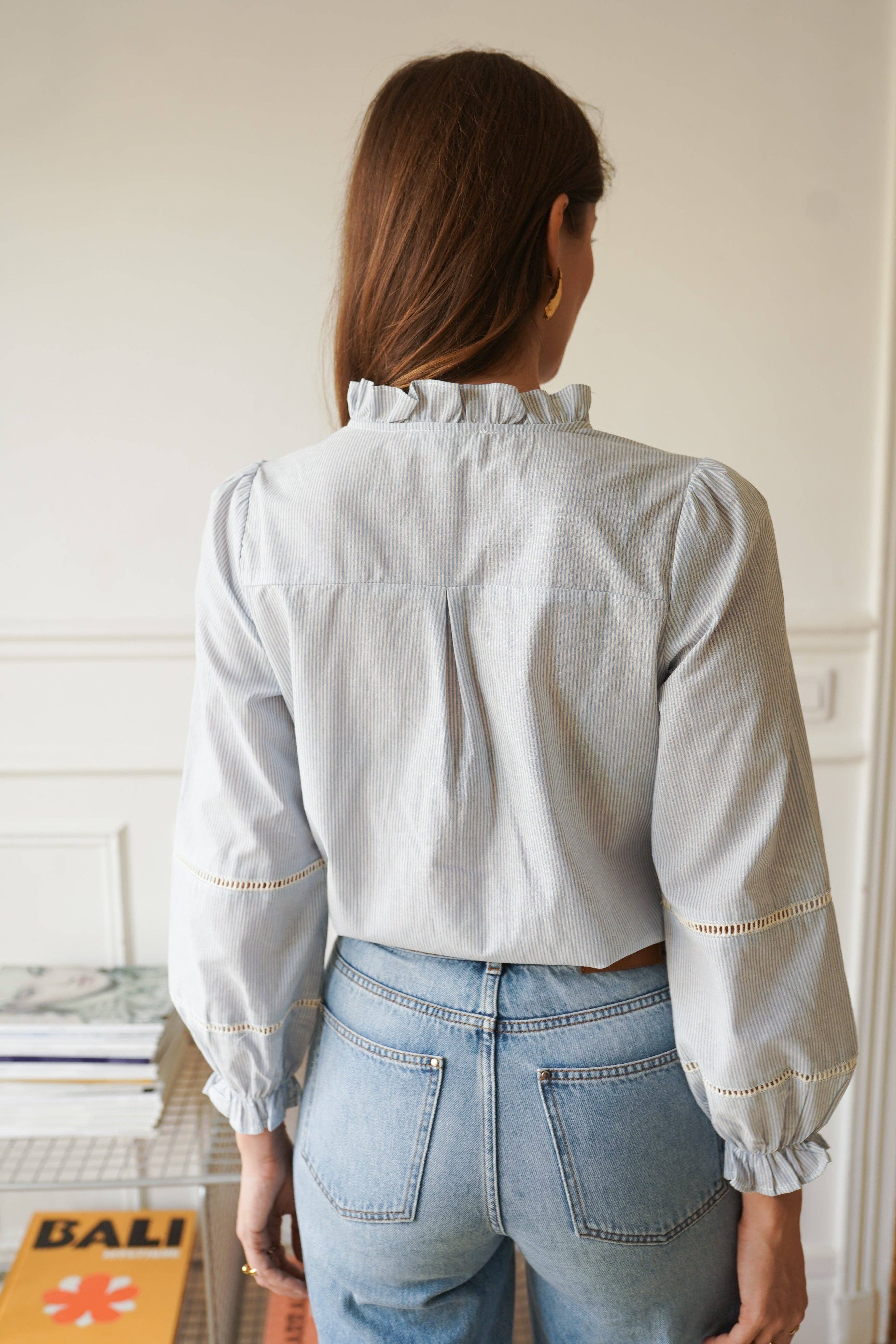 Camisa azul de algodón, tallas S/M y M/L