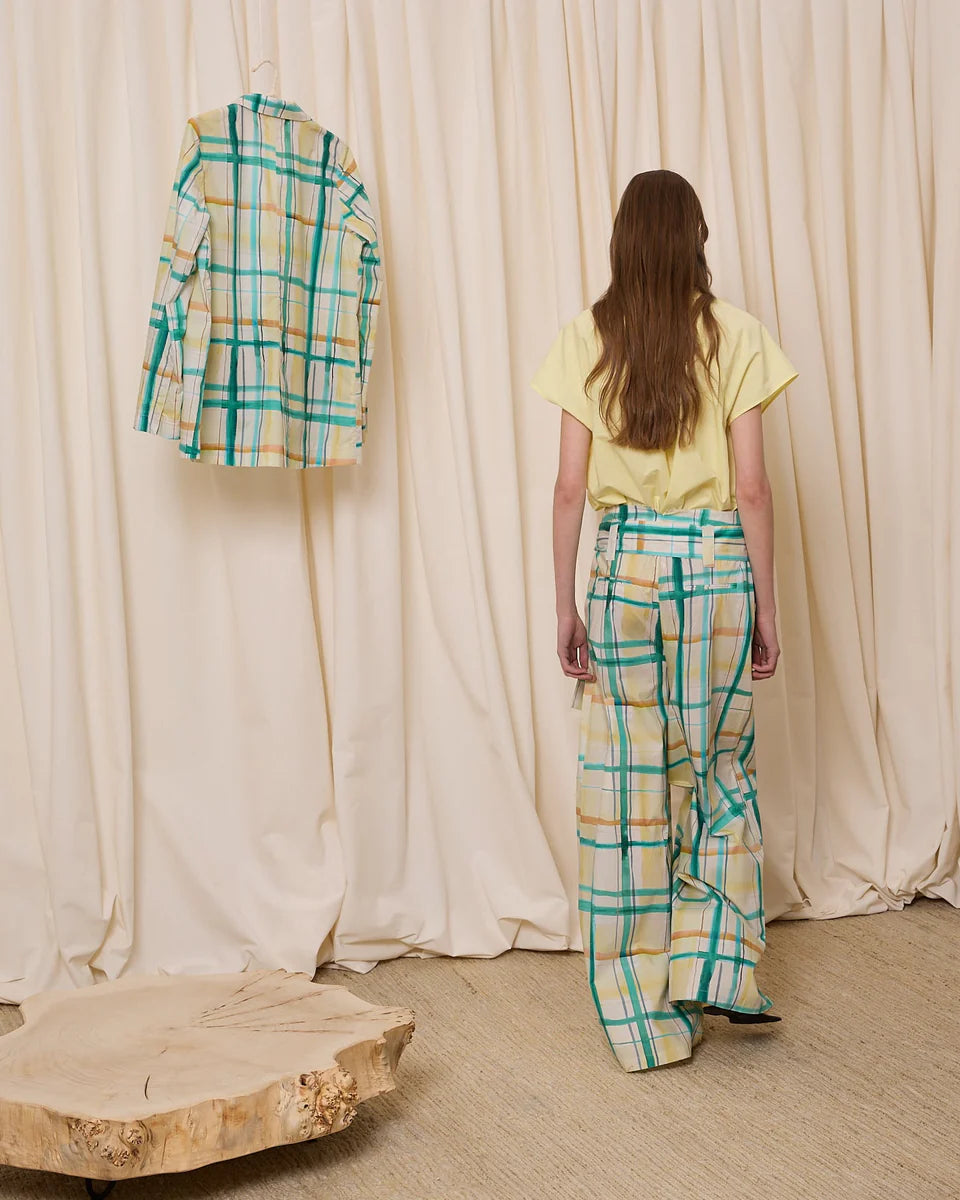 Pantalón popelín cuadros amarillo