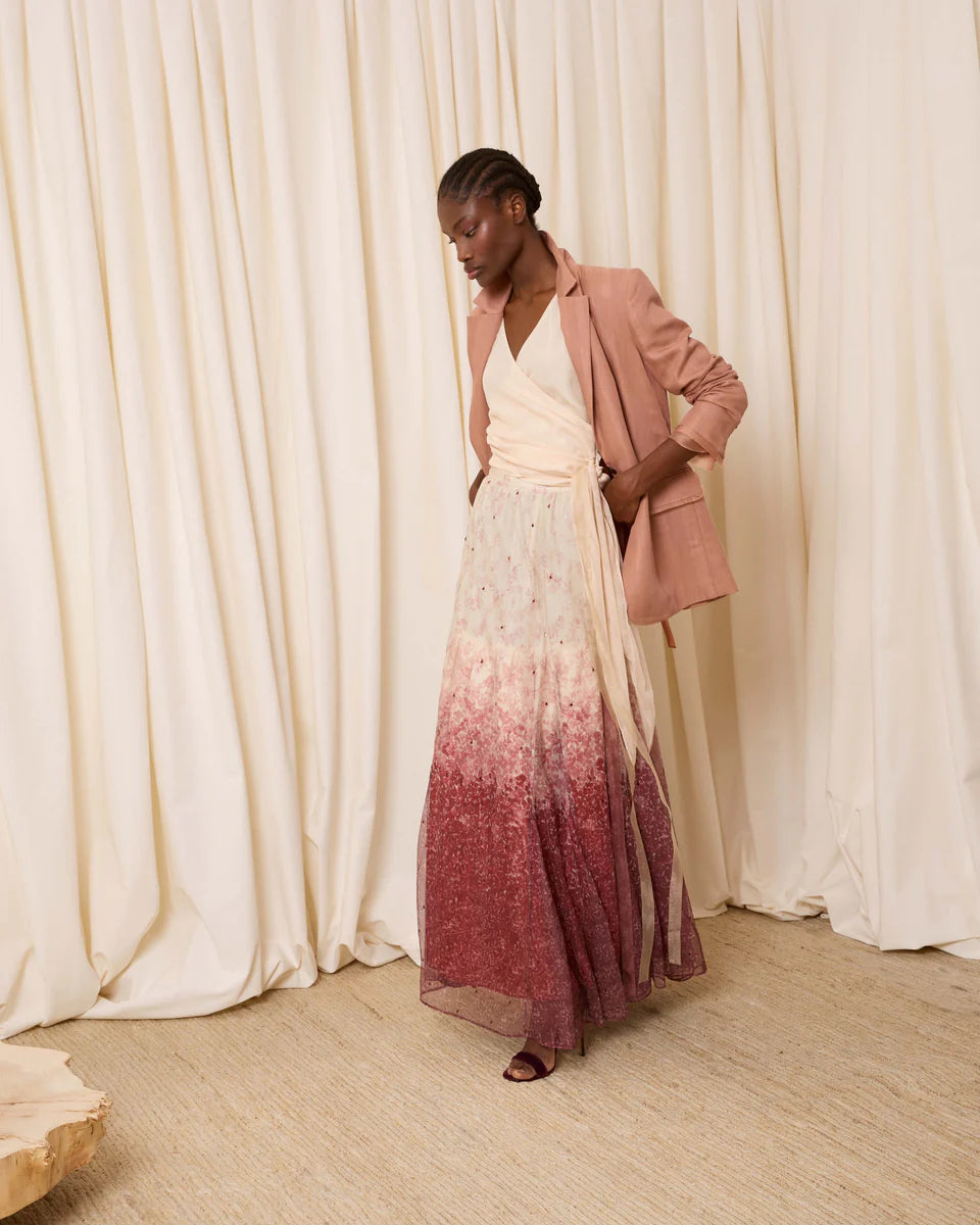 Falda de tul con florecitas teja