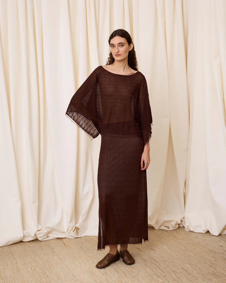 Poncho punto lúrex chocolate