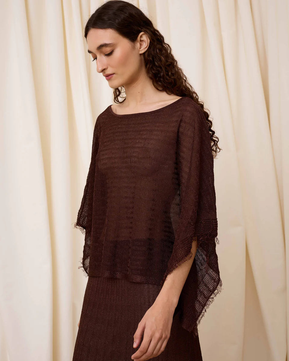 Poncho punto lúrex chocolate