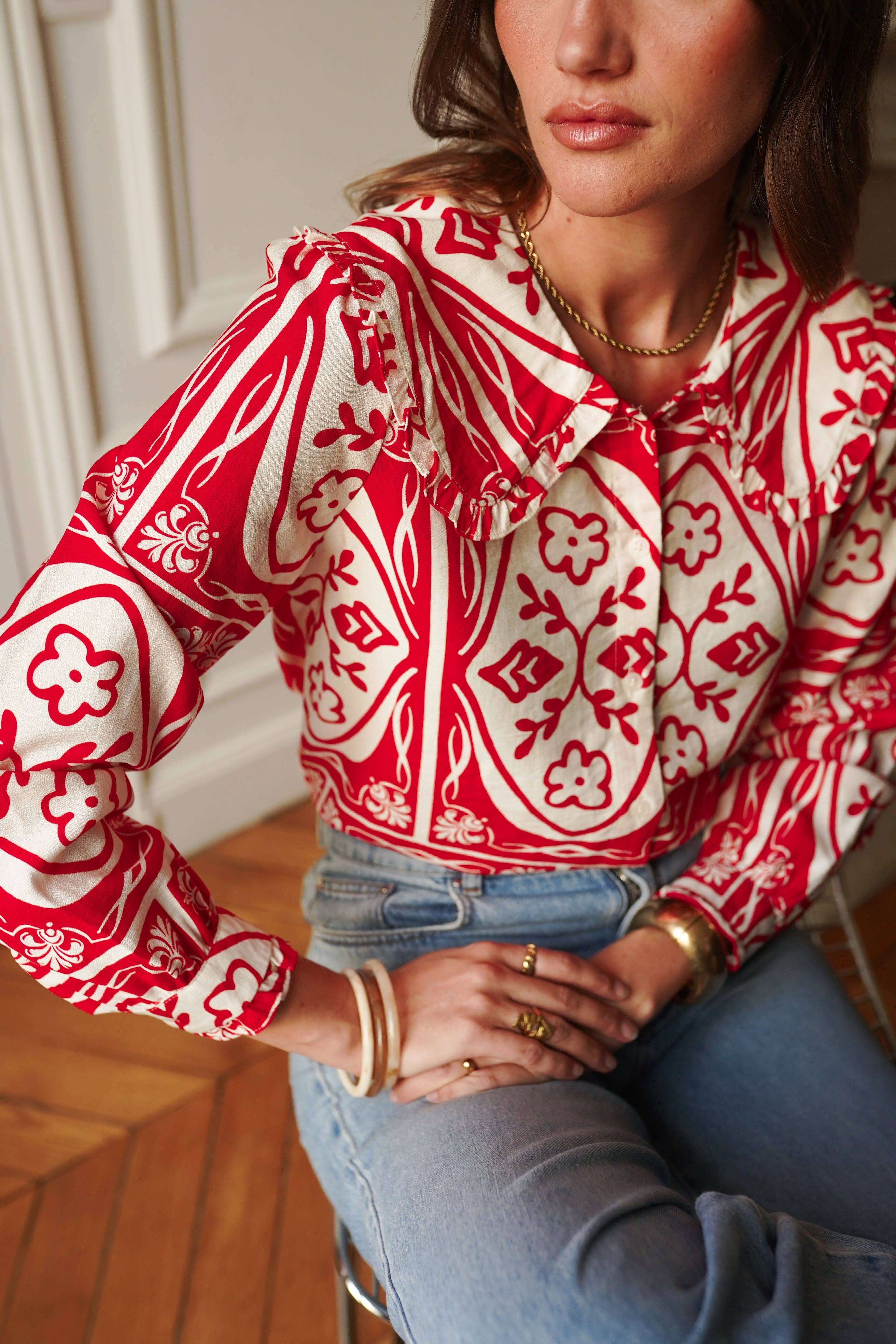 Camisa de estampado icónico Anika, puños abotonados · MHOSS