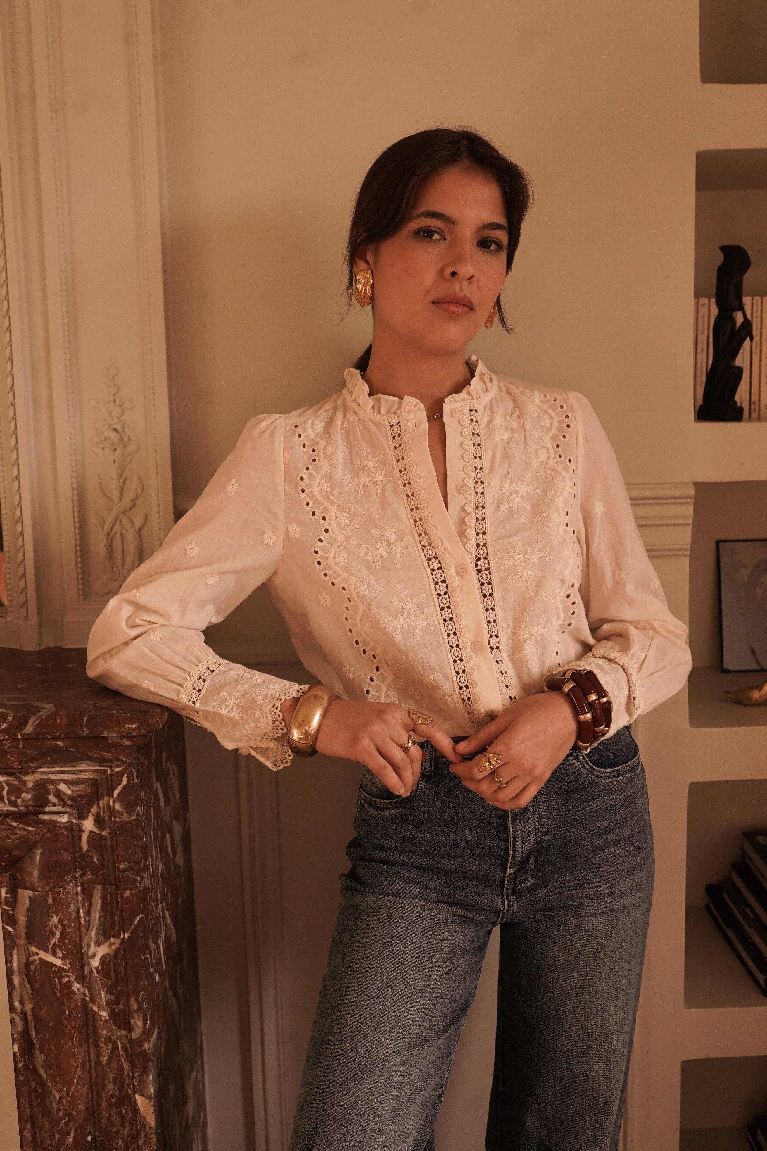 Blusa beige de algodón bordado de IN APRIL 1986