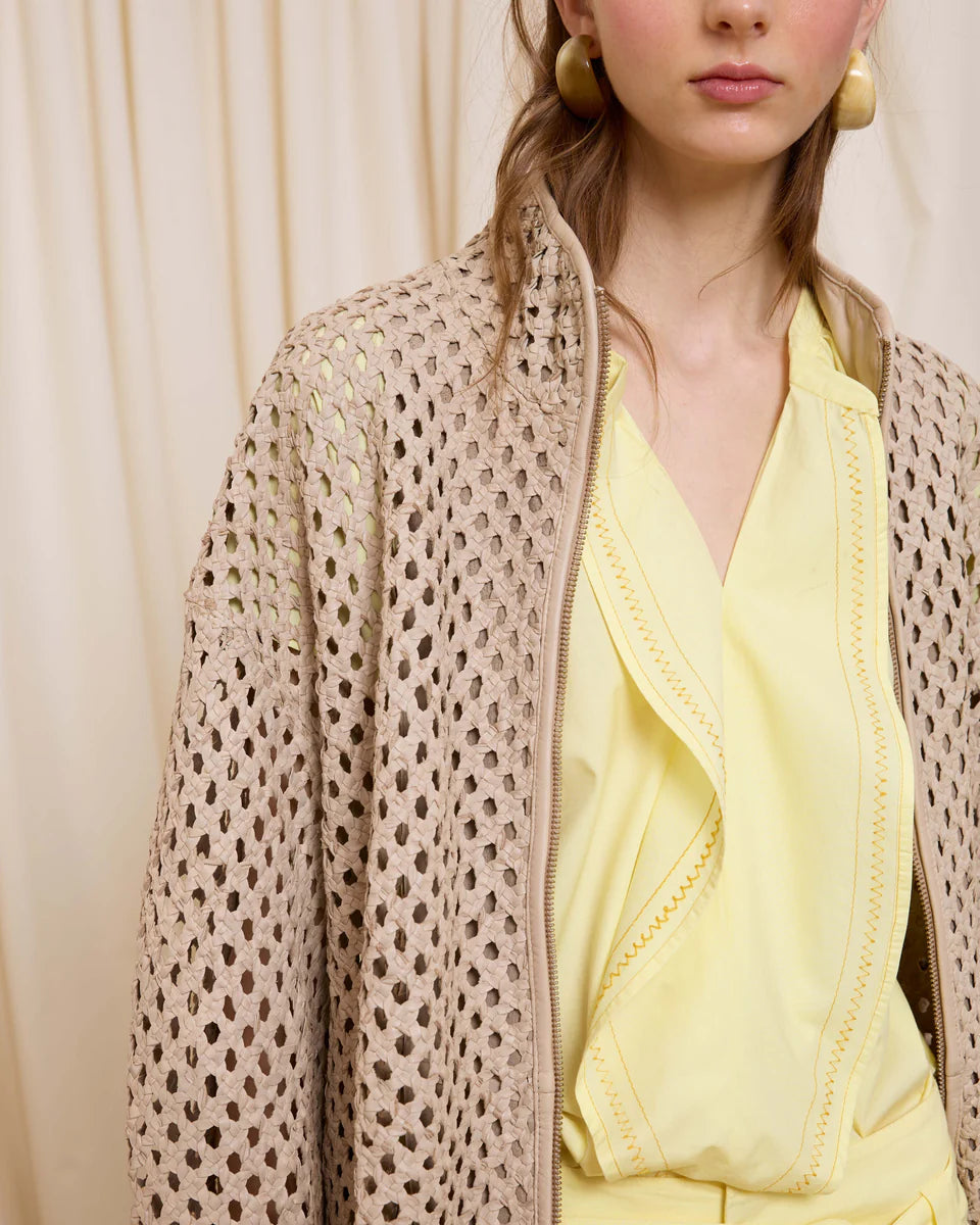 Chaqueta de piel trenzada crudo