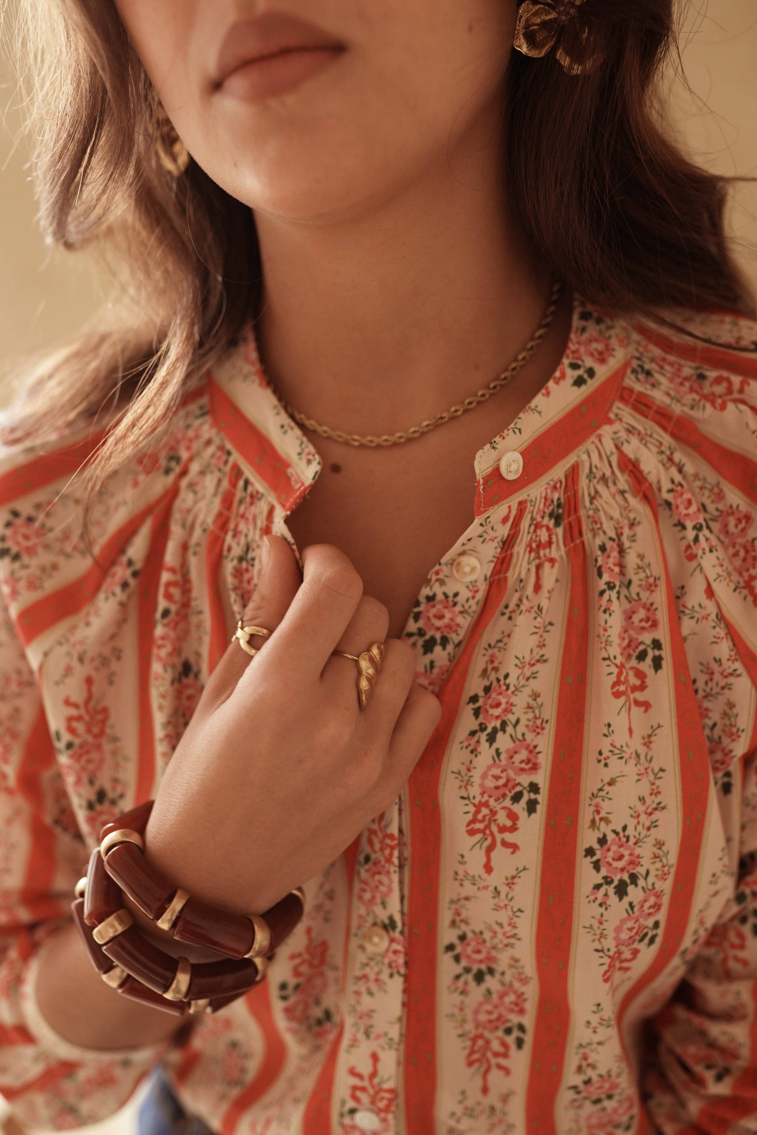Camisa coral estampada de corte recto, tallas S/M y M/L