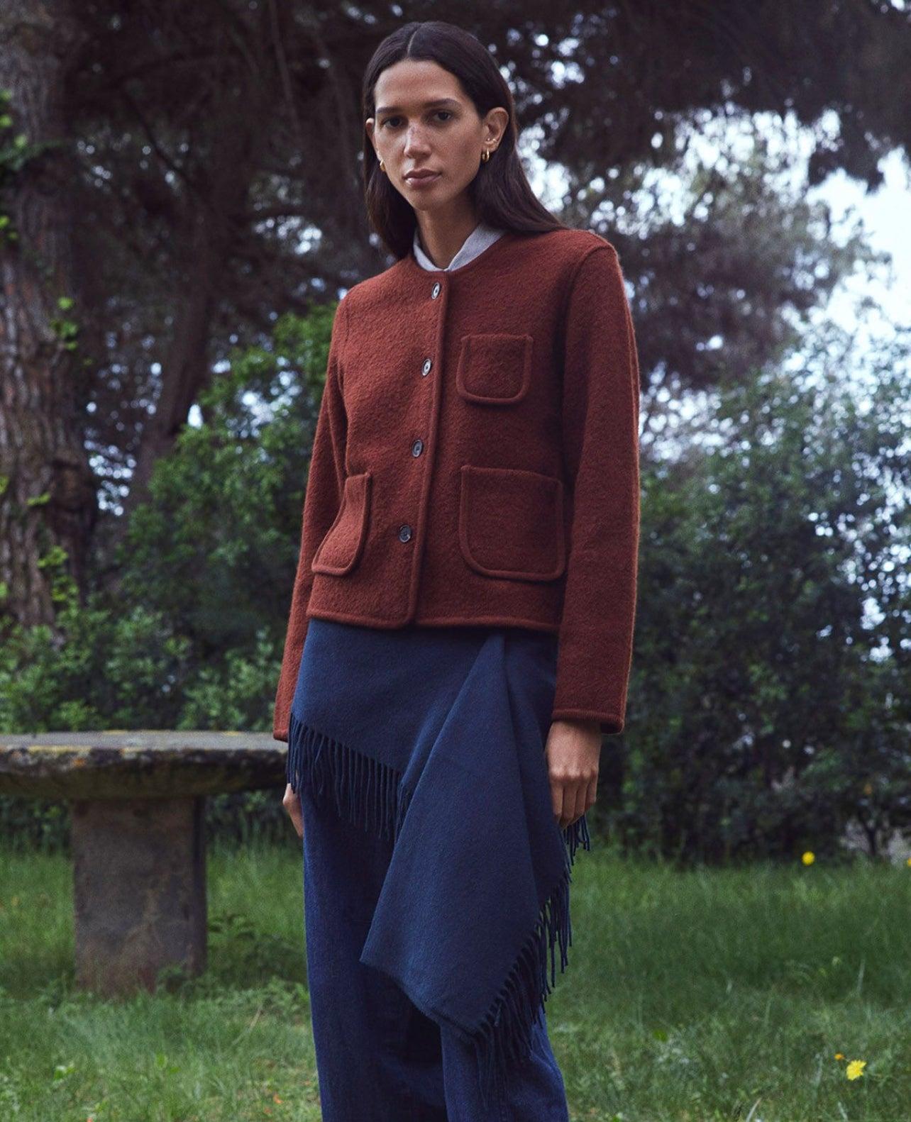 Chaqueta lana hervida teja