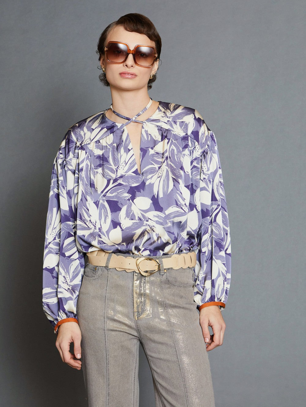 Blouse imprimé fleurs lilas