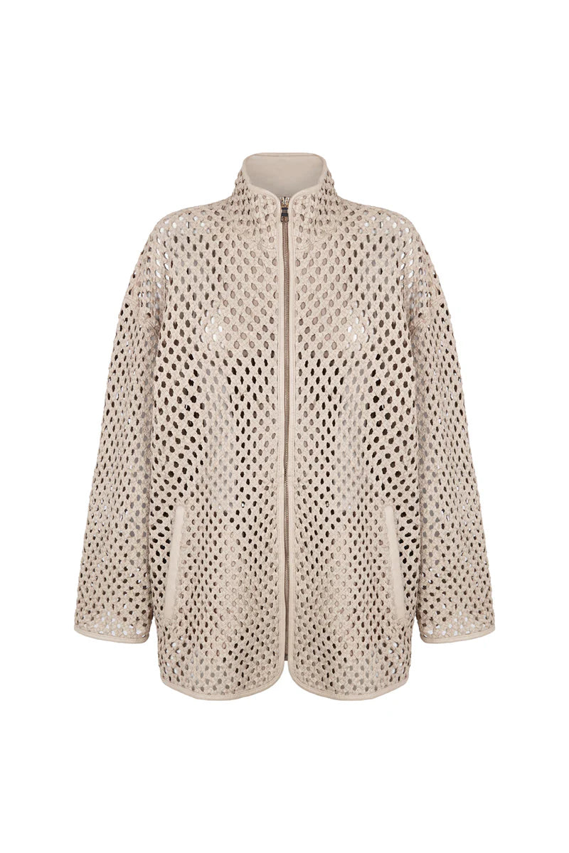 Chaqueta de piel trenzada crudo