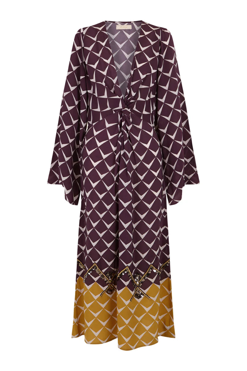 Vestido midi greca berenjena