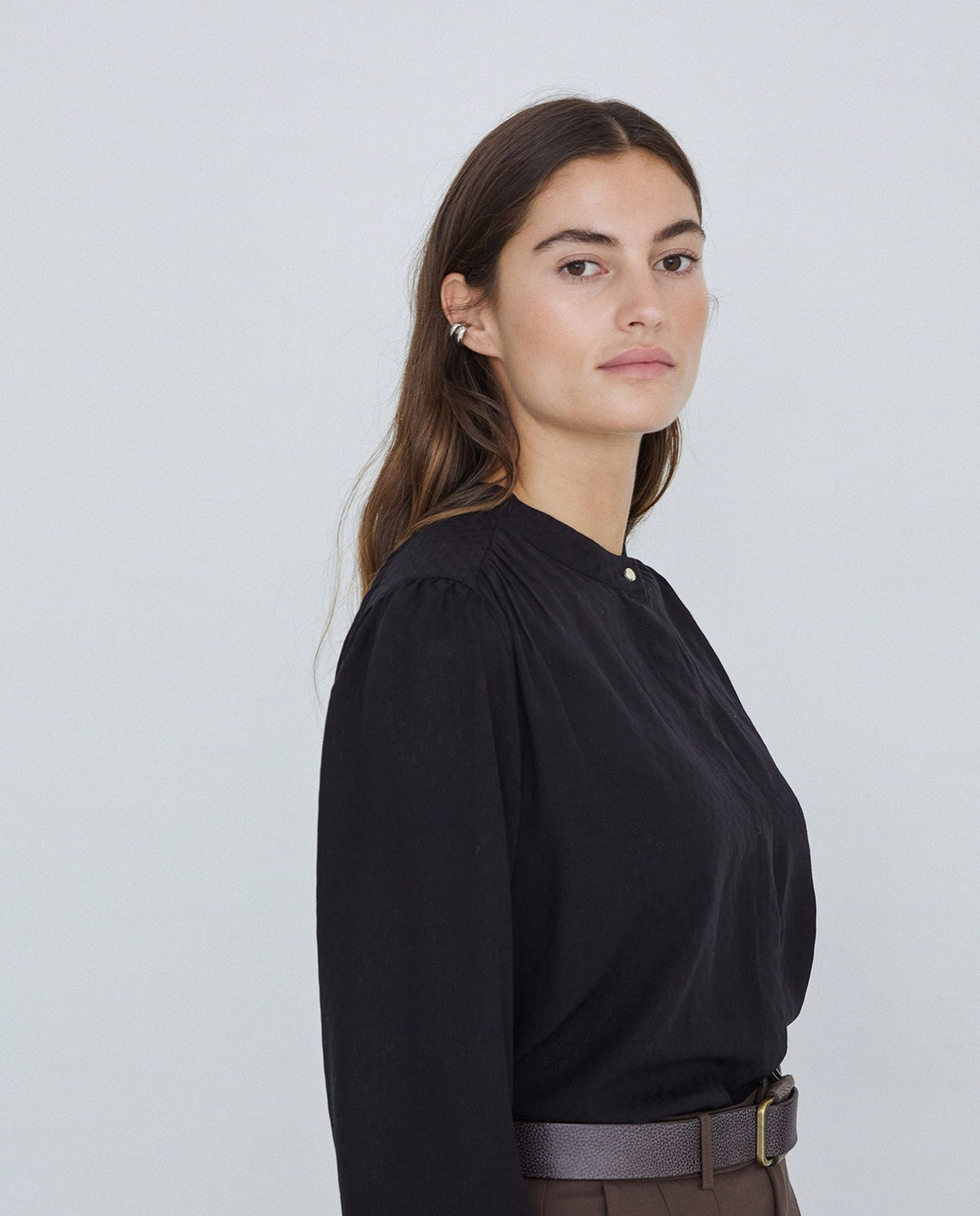 Black flowing shirt with mao collar