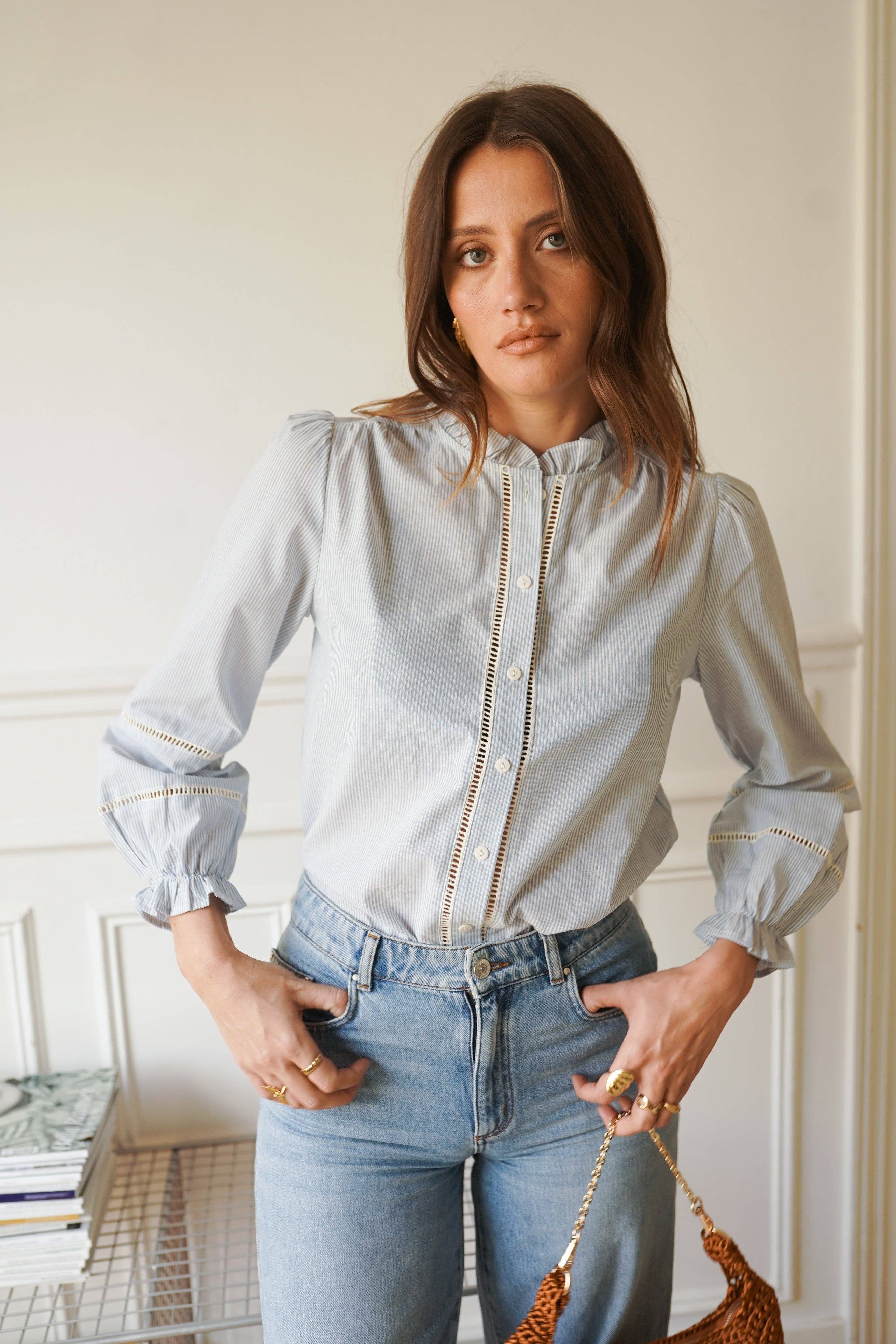 Camisa azul ligera de algodón para mujer · MHOSS Oviedo