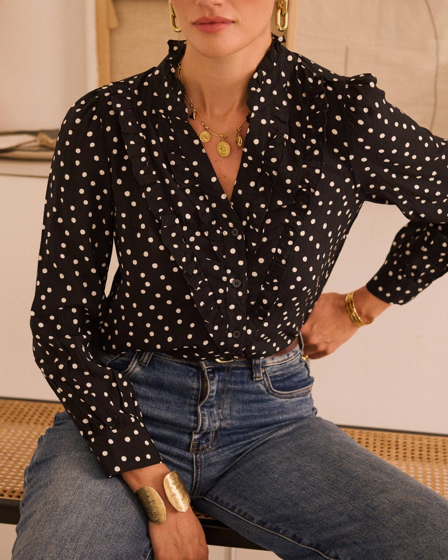 Algodón negro de la camisa Héloïsa para mujer