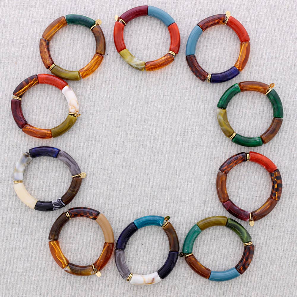 Pulsera de acero con tubos de resina multicolor, grande