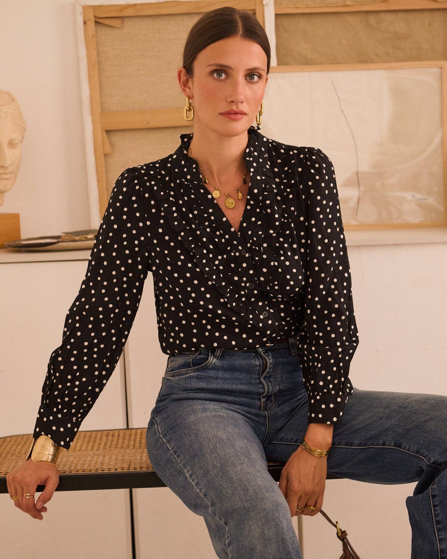 Camisa negra de algodón, tallas S, M y L