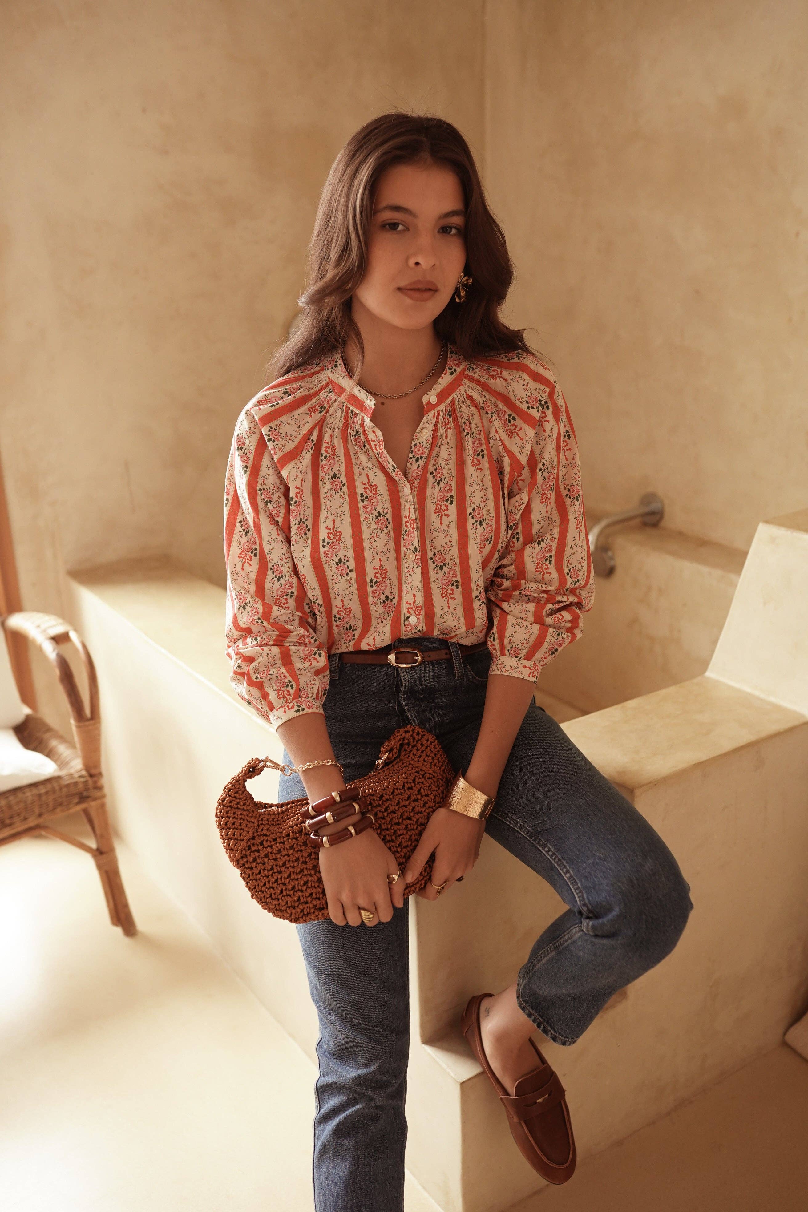 Camisa coral de rayas y flores para mujer · MHOSS Oviedo