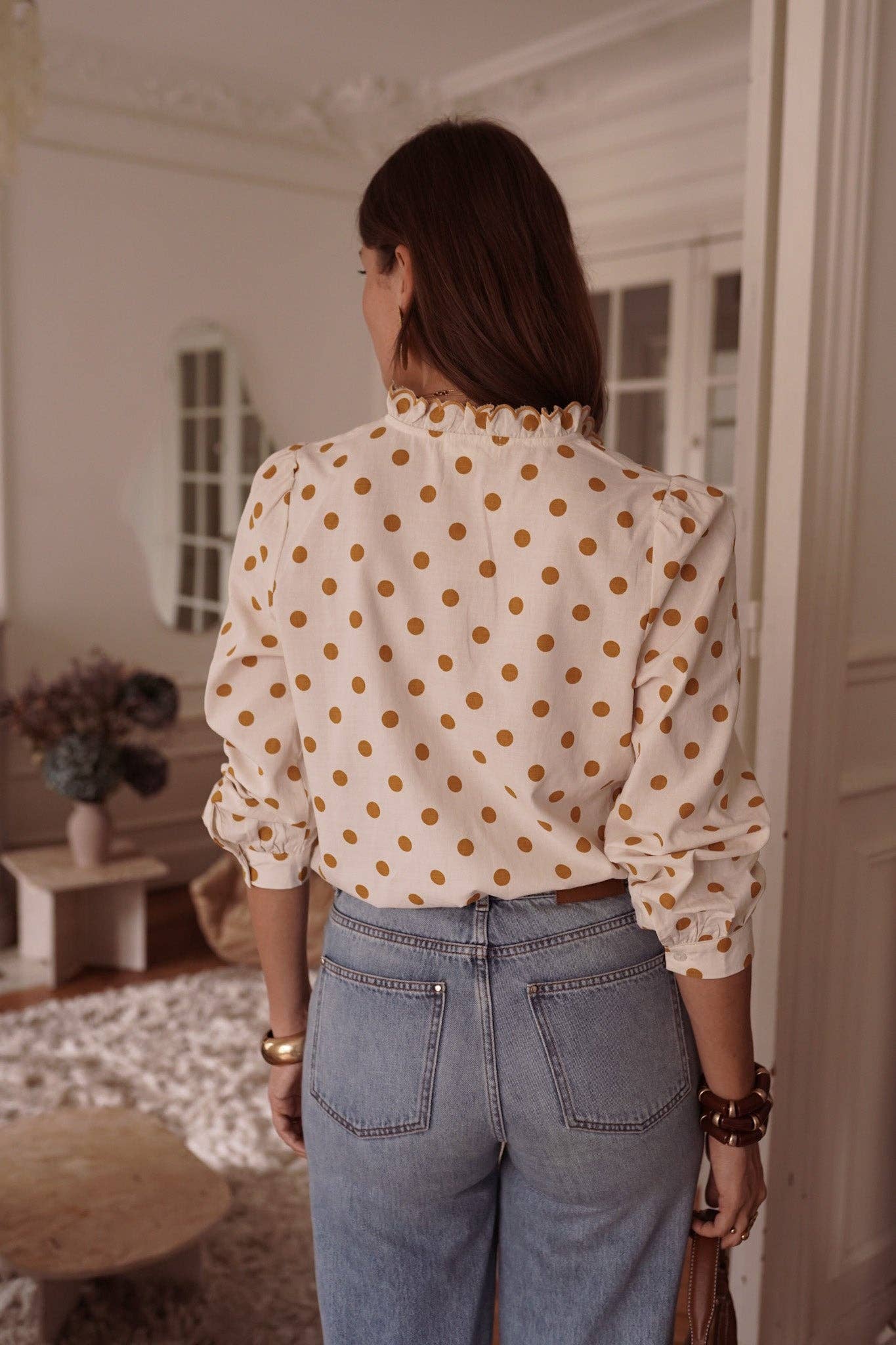 Camisa crudo con lunares dorados de mujer Liora · MHOSS Oviedo