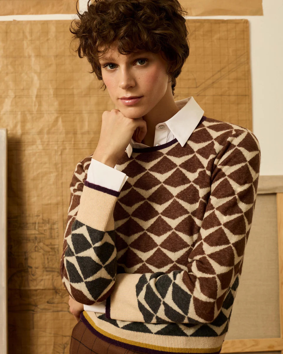 Jersey greca de intarsia marrón