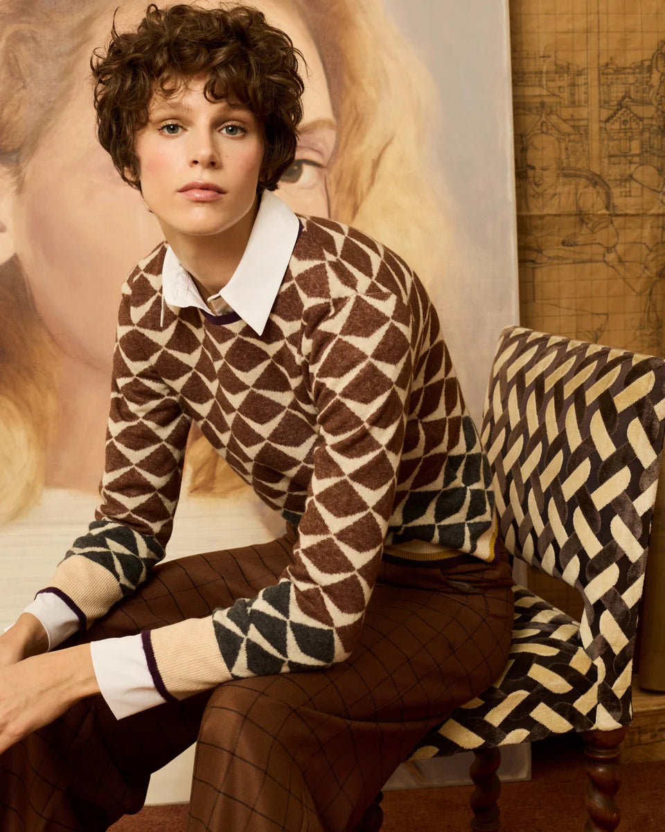Jersey greca de intarsia marrón