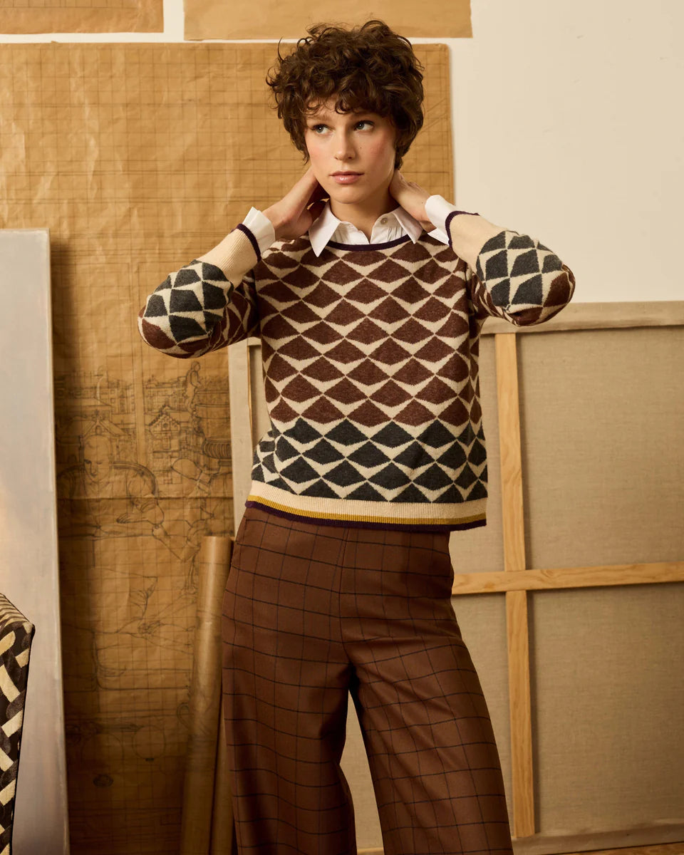 Jersey greca de intarsia marrón